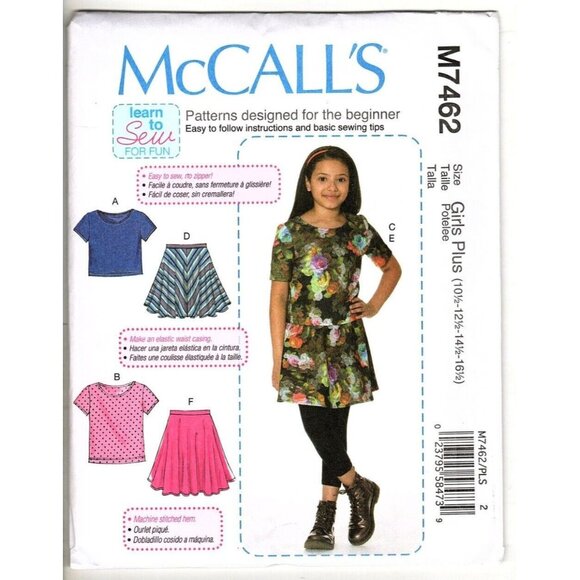 McCall's M7462 Girls Plus 10.5 to 16.5 Tops and Skirts Uncut Sewing Pattern - Picture 1 of 2